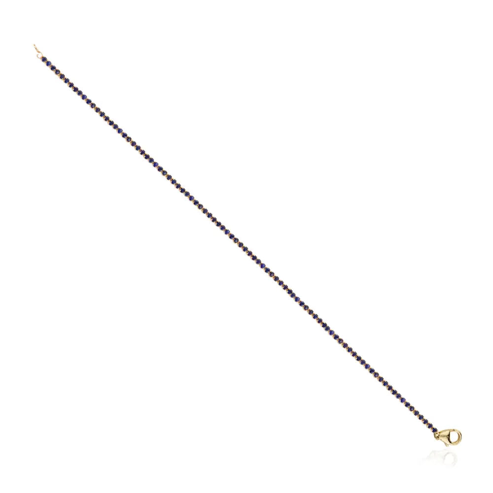 Stackable Sleek Chain Bracelet Featuring Round Cut Blue Sapphire 14K Yellow Gold
