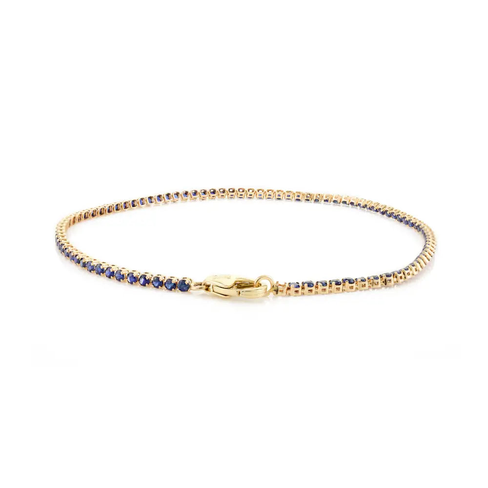 Stackable Sleek Chain Bracelet Featuring Round Cut Blue Sapphire 14K Yellow Gold