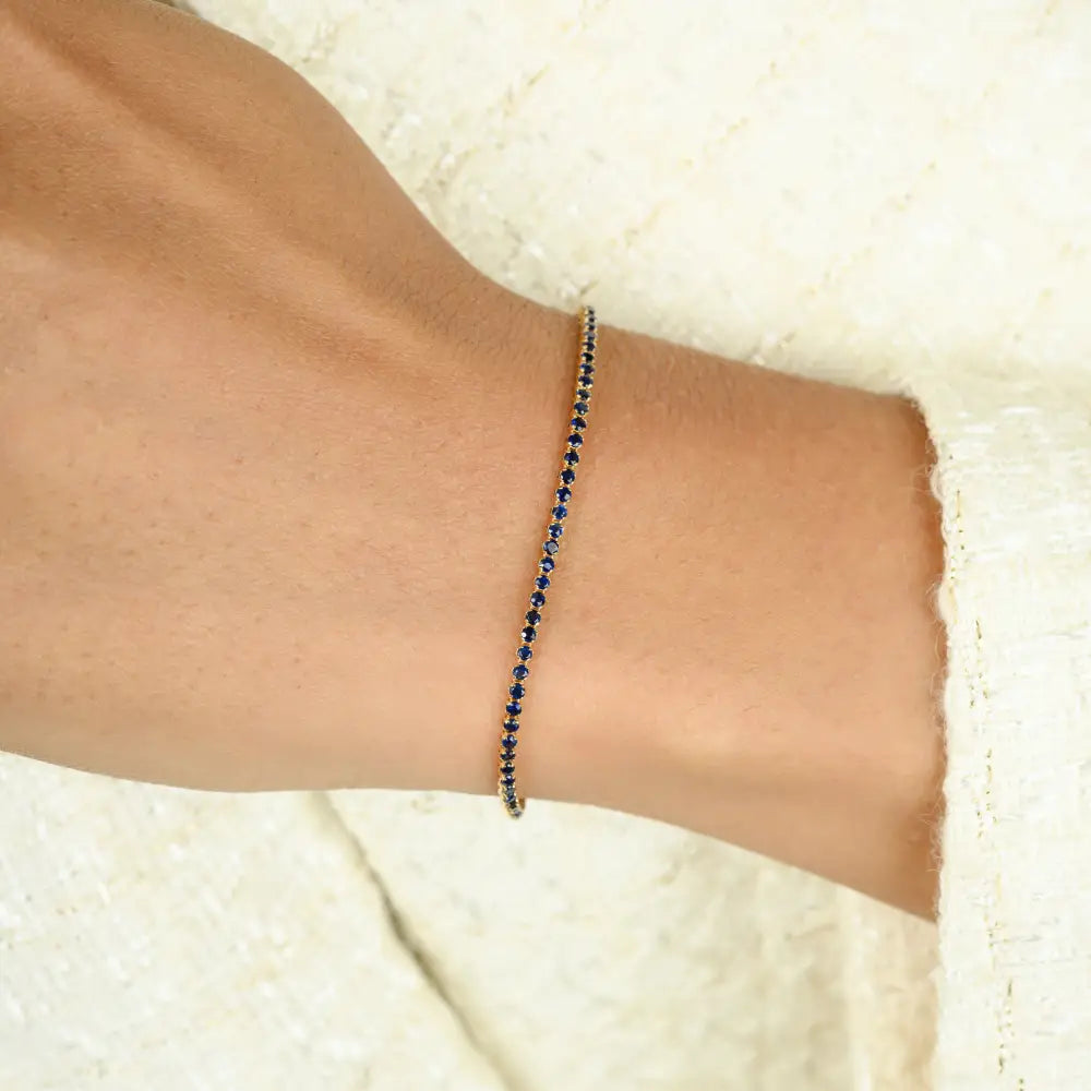 Stackable Sleek Chain Bracelet Featuring Round Cut Blue Sapphire 14K Yellow Gold