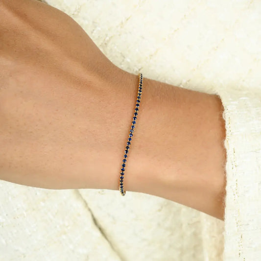 Stackable Sleek Chain Bracelet Featuring Round Cut Blue Sapphire 14K Yellow Gold