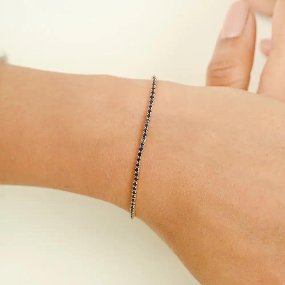 Stackable Sleek Chain Bracelet Featuring Round Cut Blue Sapphire 14K Yellow Gold