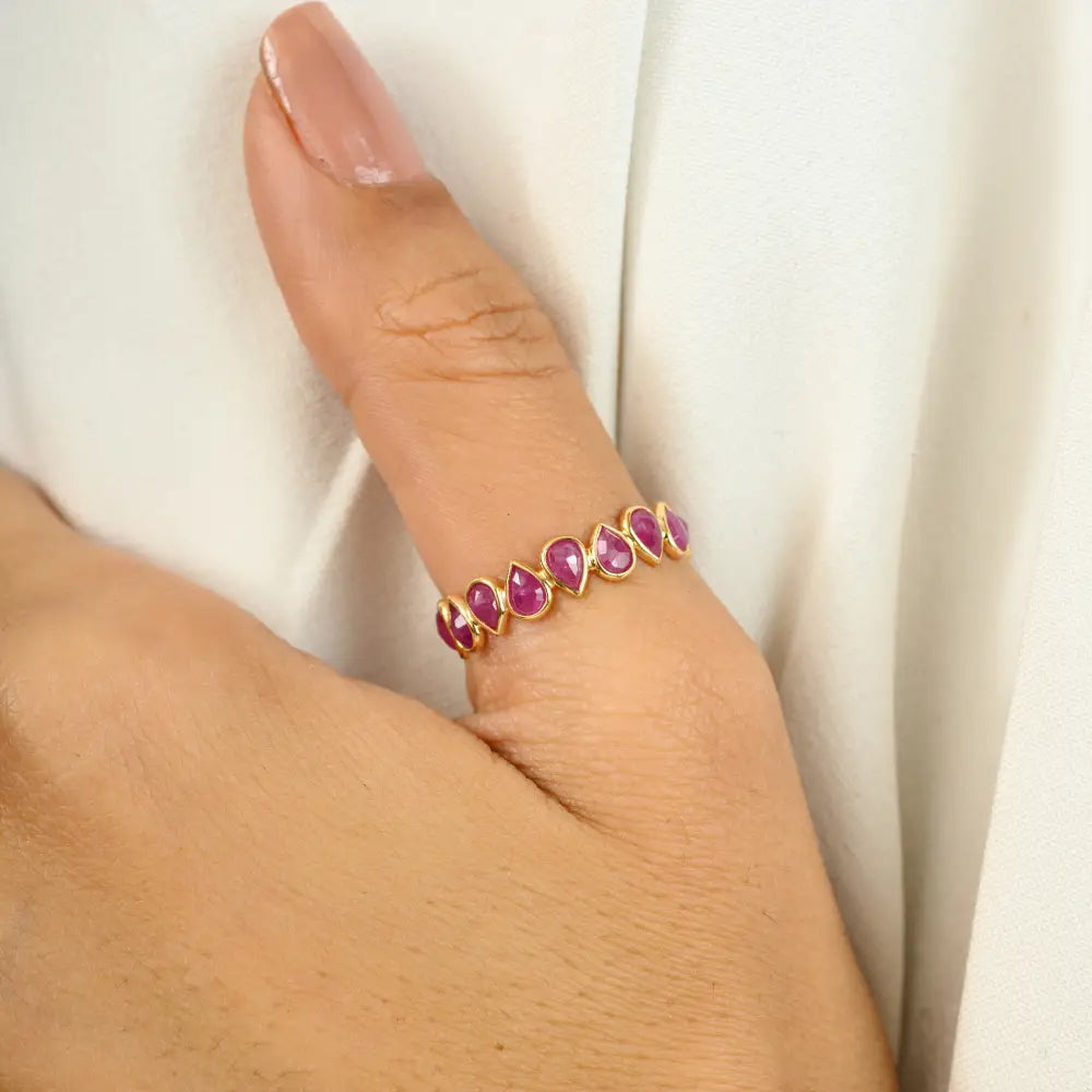 Latest Collection of Genuine Ruby 18K Real Gold Eternity Band Ring Trending Jewelry Supplier