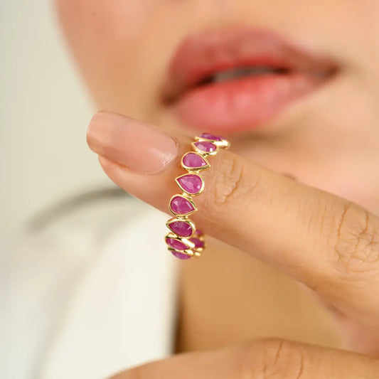 Latest Collection of Genuine Ruby 18K Real Gold Eternity Band Ring Trending Jewelry Supplier