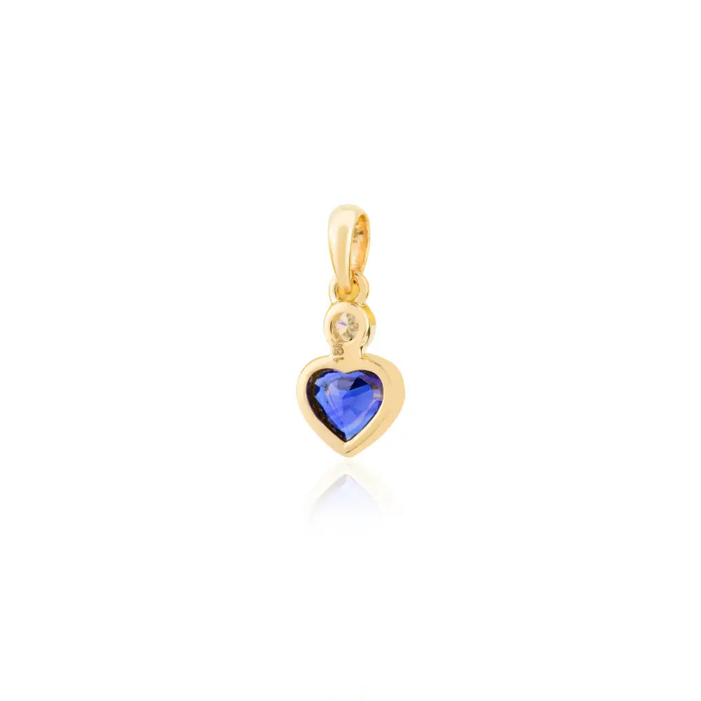 Birthday Gift For Her Blue Sapphire & Diamond Minimal Heart Shape Pendant 18K Yellow Gold