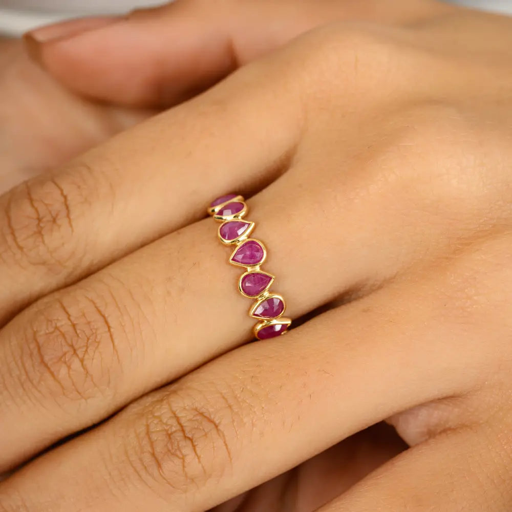 Latest Collection of Genuine Ruby 18K Real Gold Eternity Band Ring Trending Jewelry Supplier