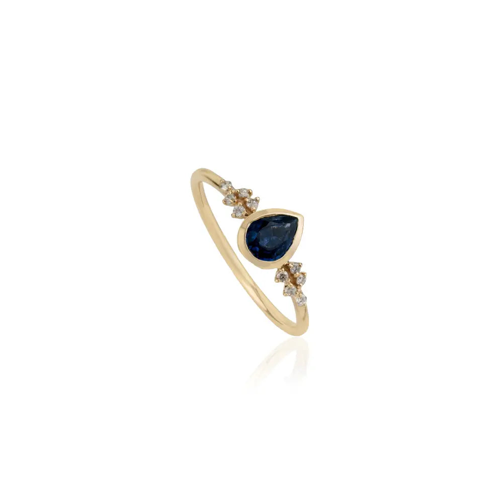Best Selling Blue Sapphire & Diamond 14K Solid Yellow Gold Engagement Ring Stack Jewelry