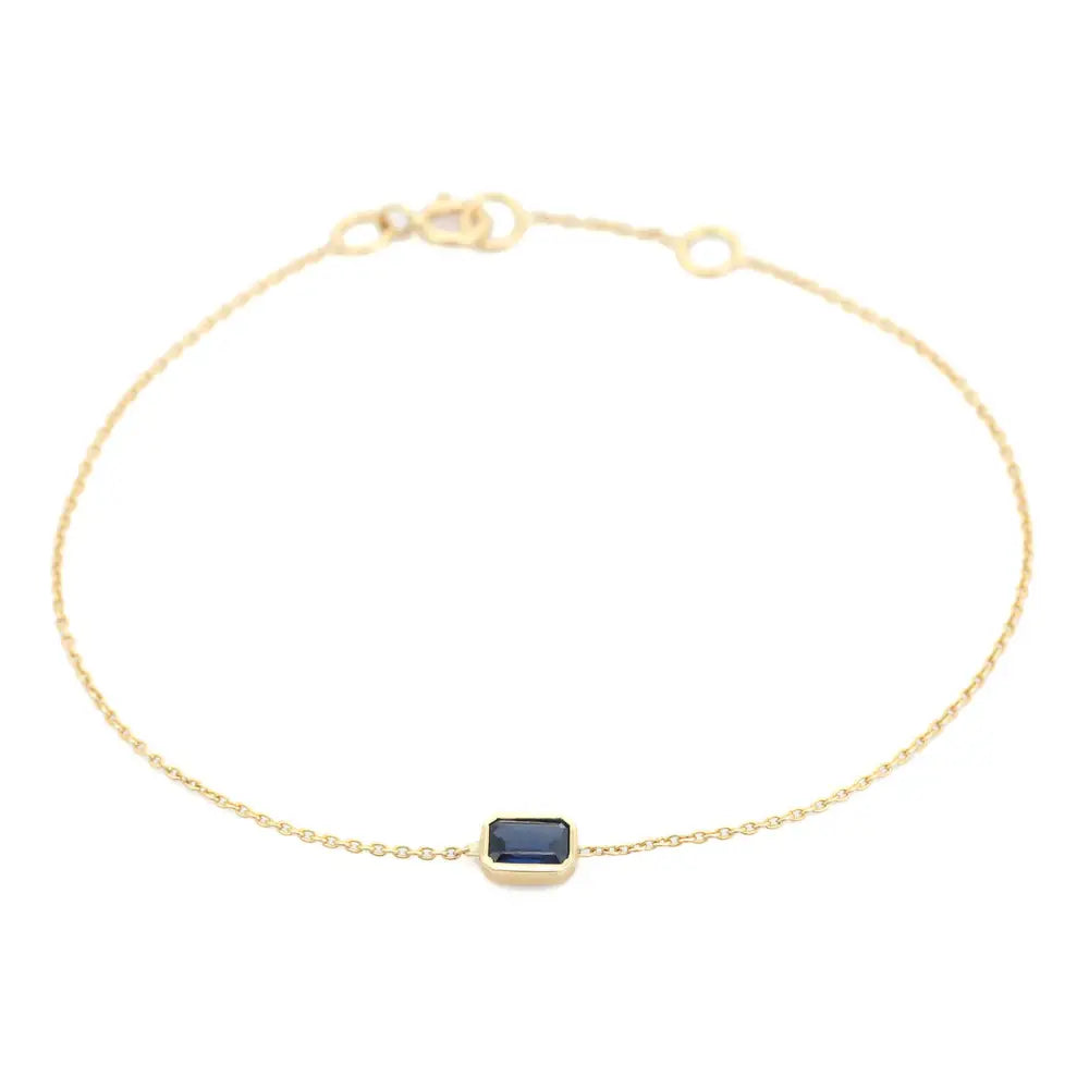 New Latest Design Natural Blue Sapphire Single Stone Bracelet Dainty 14K Solid Gold Jewelry