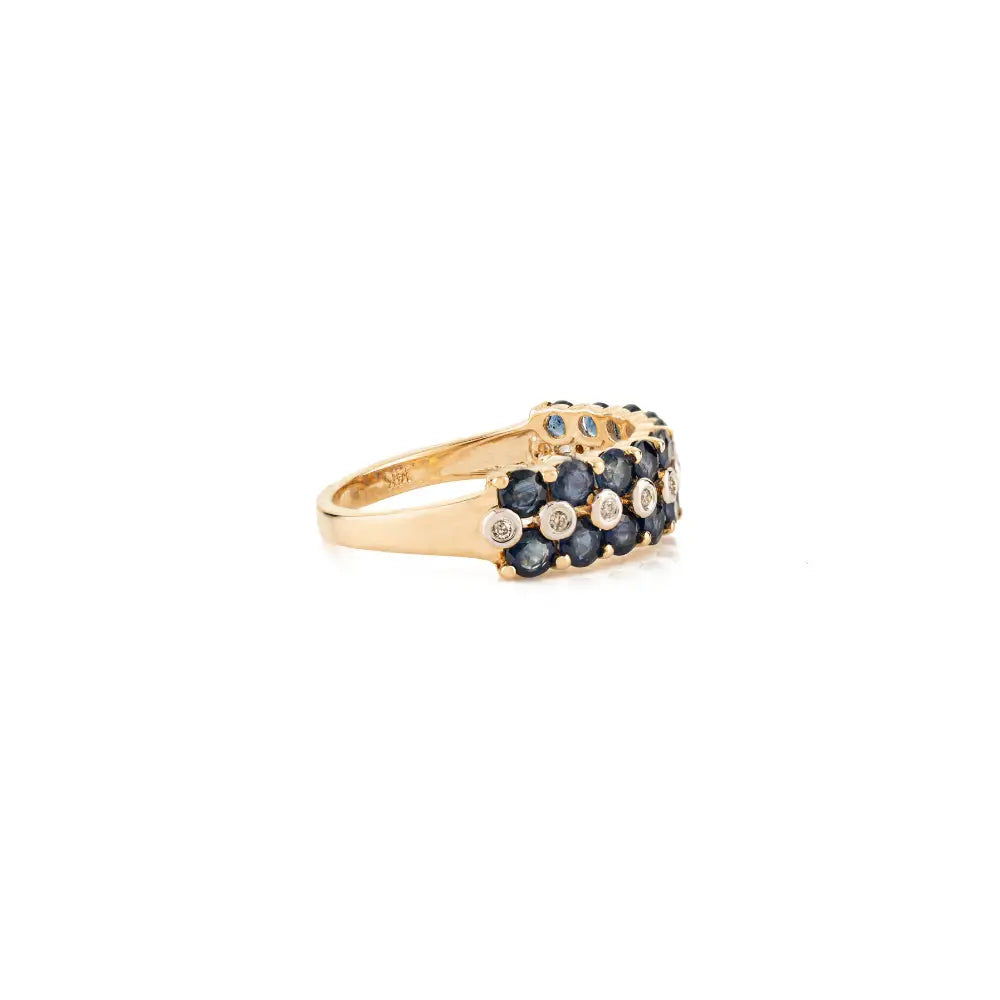 Beautiful Handmade Blue Sapphire & Diamond 14K Real Yellow Gold Wedding Band Ring