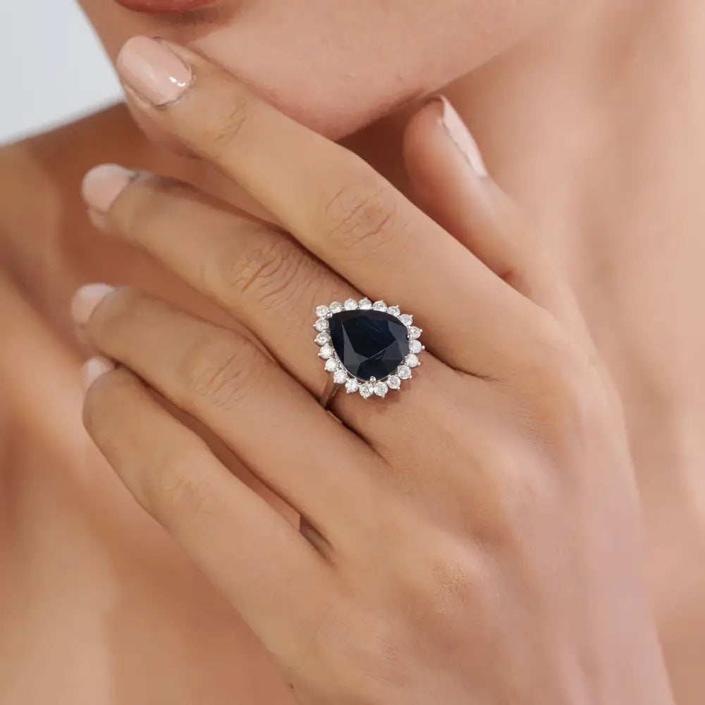 8.42ct. Blue Sapphire & Diamond Pear Shape Cluster Ring Bold Bridal Jewelry 18K Real White Gold