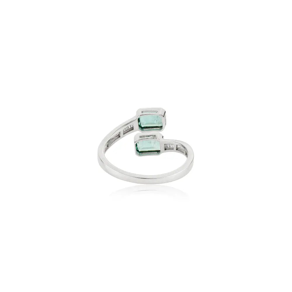Bezel Set Emerald & Diamond Latest Design Bypass Ring K14 White Gold Fine Custom Jewelry