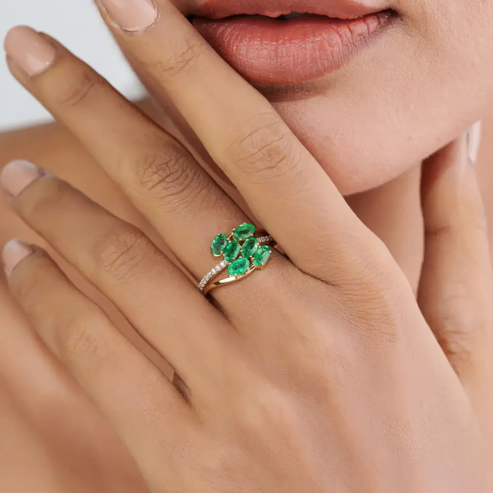 Explore Natural Gemstone Emerald & Diamond 14K Solid Yellow Gold Wedding Ring For Women
