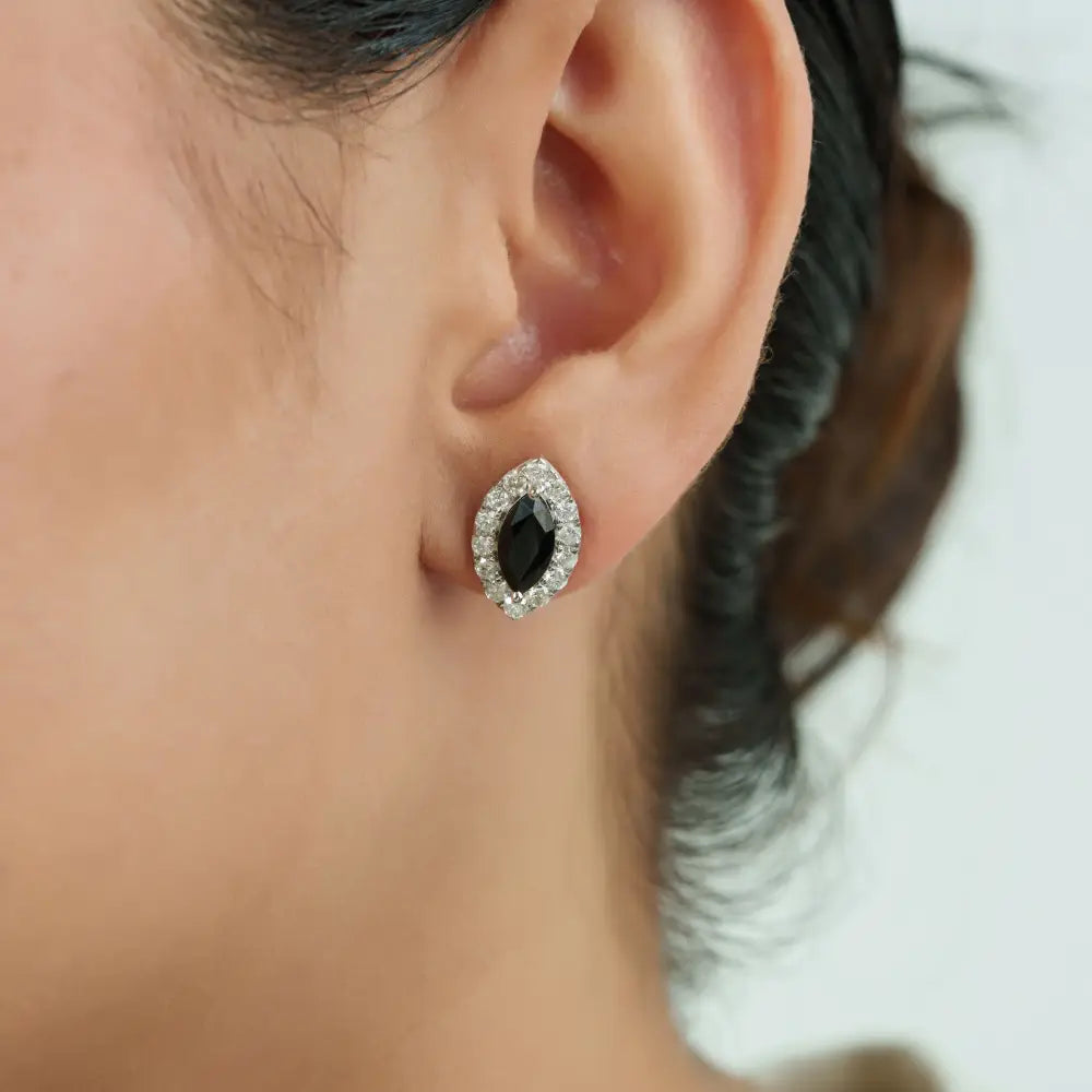 6x11mm Marquise Shape Blue Sapphire & Diamond Halo Stud Earrings Customized Jewelry