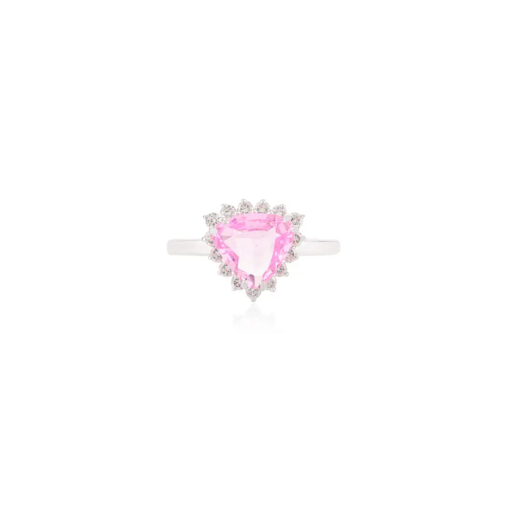 New Arrival 14K Solid White Gold Trillion Shape Pink Sapphire & Diamond Ring