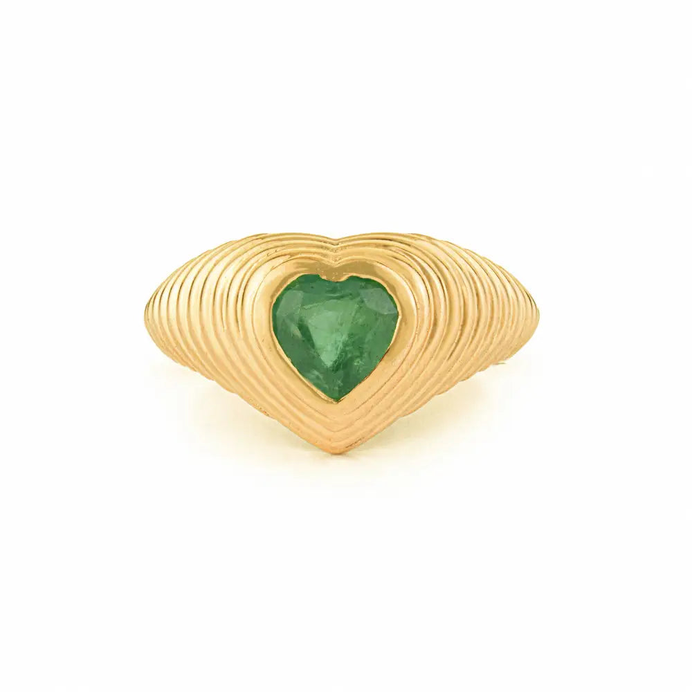 Gypsy Set Emerald K14 Yellow Gold Croissant Pinky Ring Precious Gemstone Bulk Jewelry