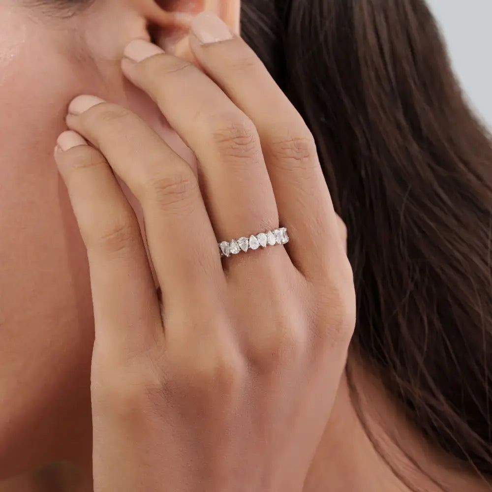 Solid K18 White Gold Natural Diamond Full Eternity Band Ring Custom Bridal Jewelry Supplier