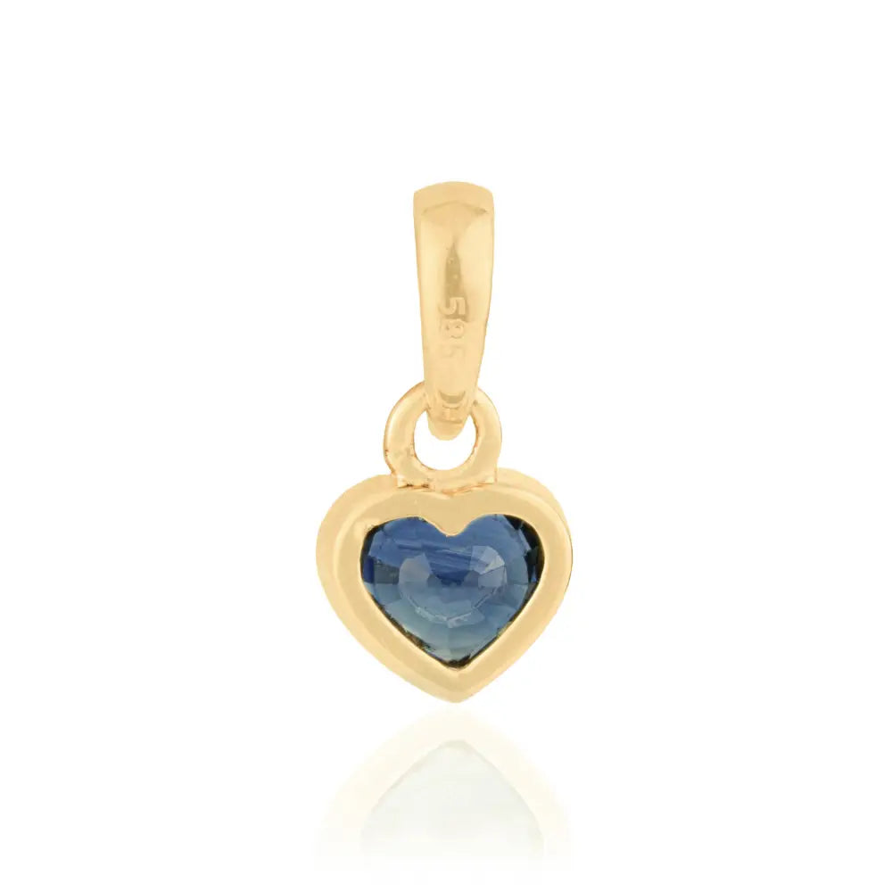Delicate Blue Sapphire 14K Solid Yellow Gold Heart Shape Minimal Pendant Gift For Her Jewelry