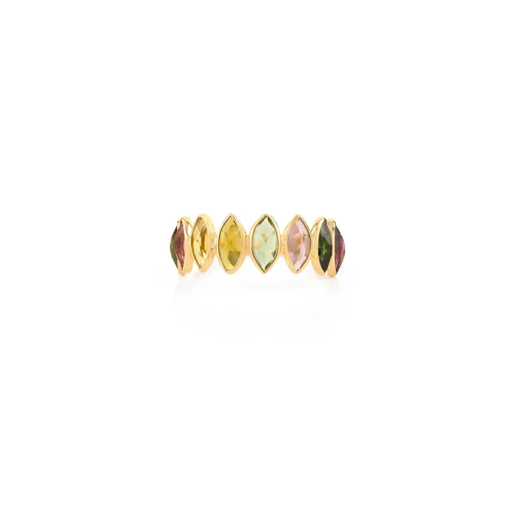 Bezel Set Multi Tourmaline 18K Yellow Gold Fine Half Eternity Band Ring Wholesale Price