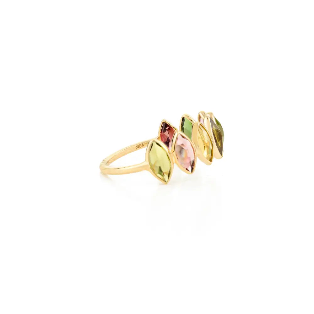 Bezel Set Multi Tourmaline 18K Yellow Gold Fine Half Eternity Band Ring Wholesale Price