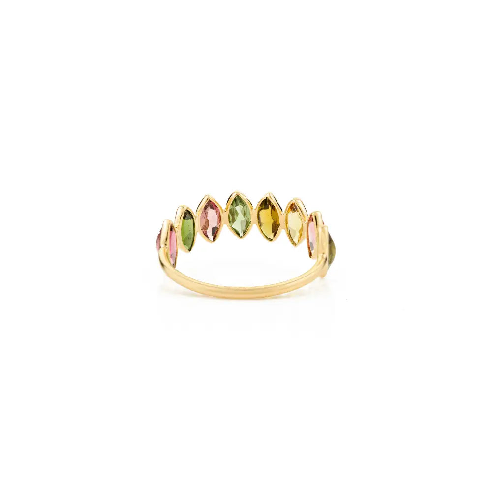 Bezel Set Multi Tourmaline 18K Yellow Gold Fine Half Eternity Band Ring Wholesale Price