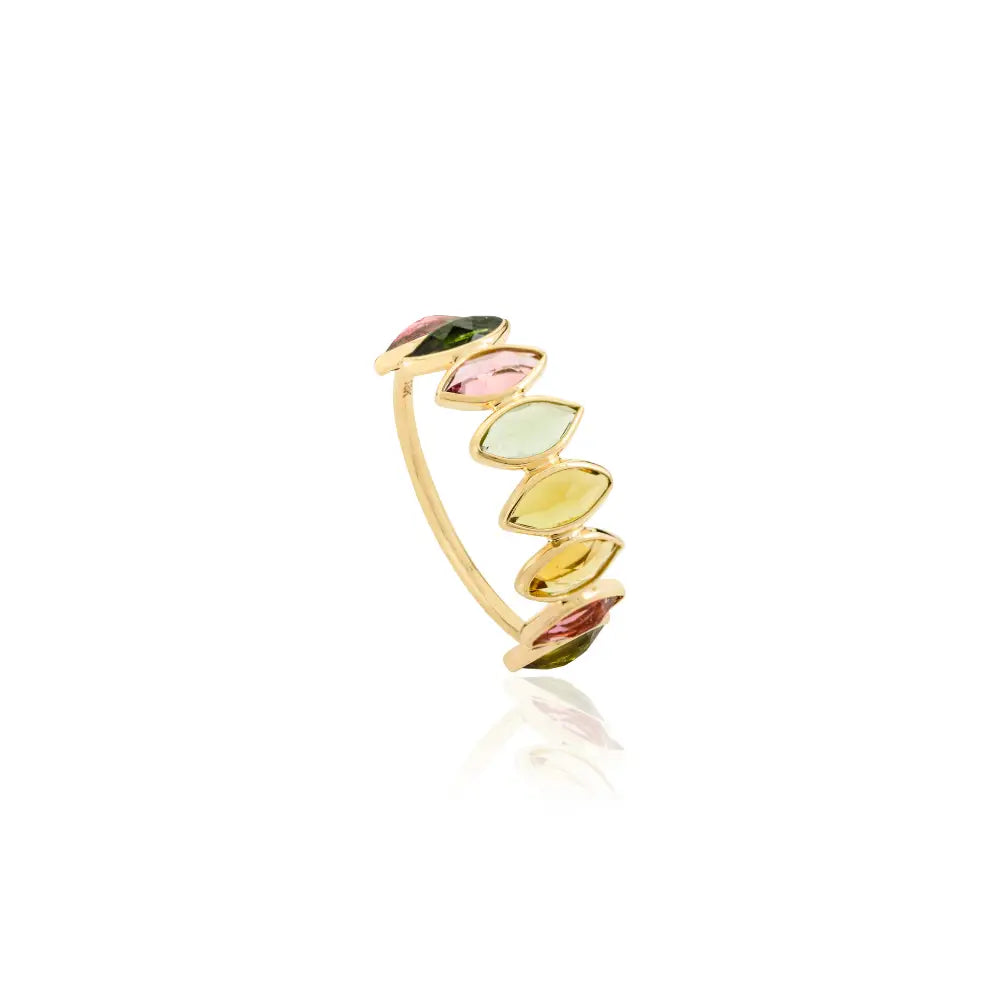 Bezel Set Multi Tourmaline 18K Yellow Gold Fine Half Eternity Band Ring Wholesale Price