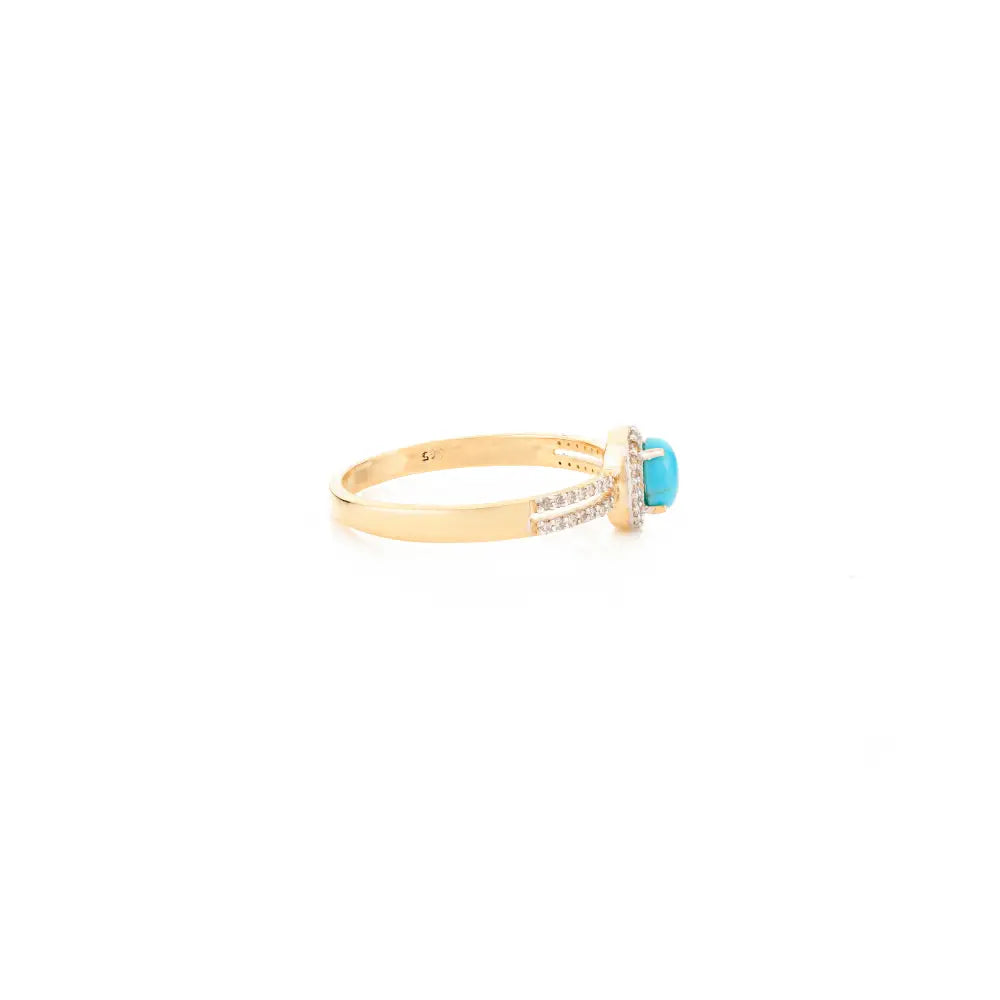 Oval Cut Turquoise & Diamond Spilt Shank Ring 14K Solid Gold Light Weight Minimal Jewelry