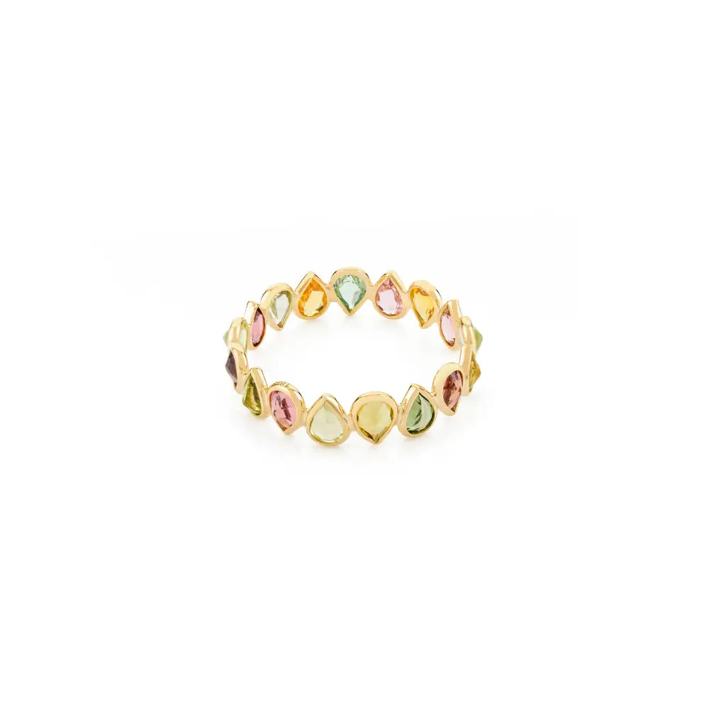 Best Selling Products Multi Tourmaline Pure K18 Yellow Gold Eternity Band Ring Fine Jewelry