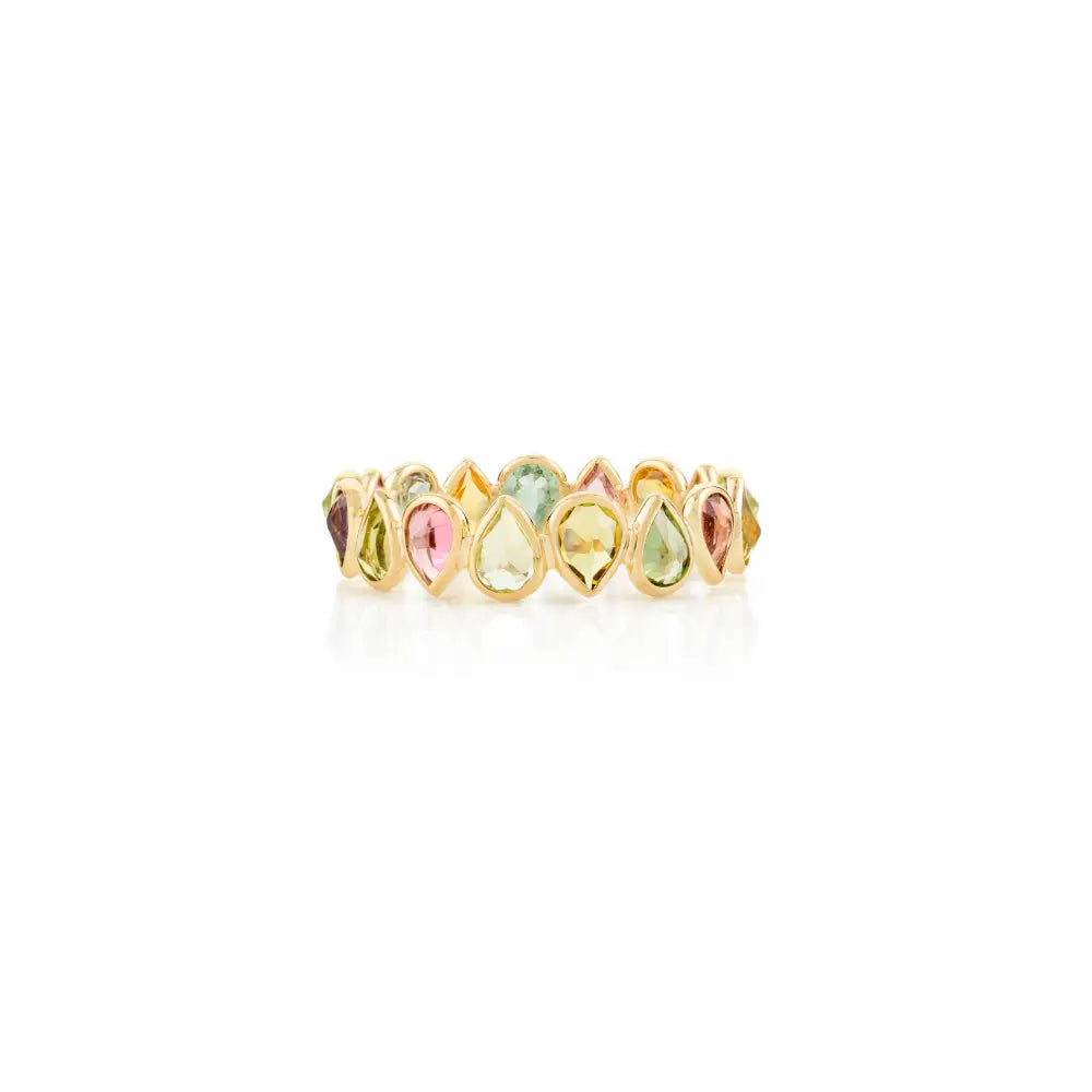 Best Selling Products Multi Tourmaline Pure K18 Yellow Gold Eternity Band Ring Fine Jewelry