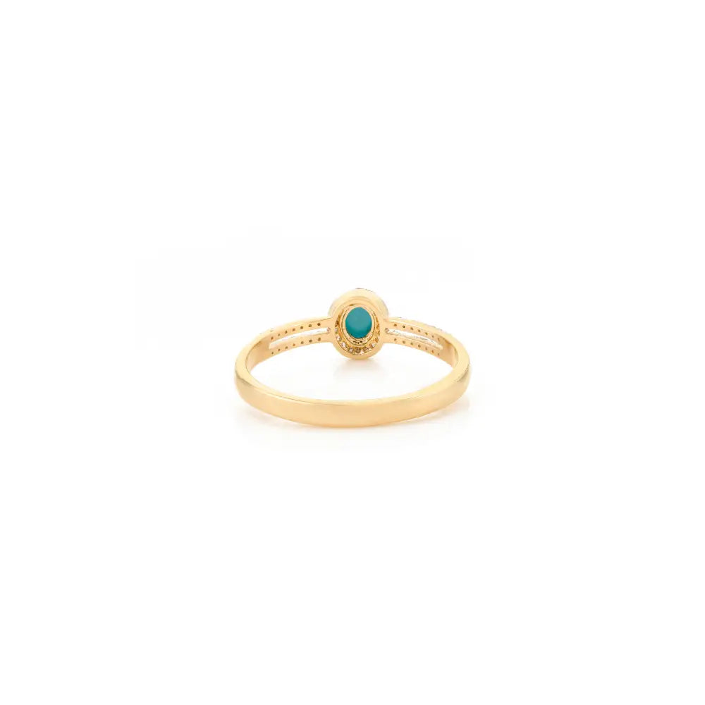 Oval Cut Turquoise & Diamond Spilt Shank Ring 14K Solid Gold Light Weight Minimal Jewelry