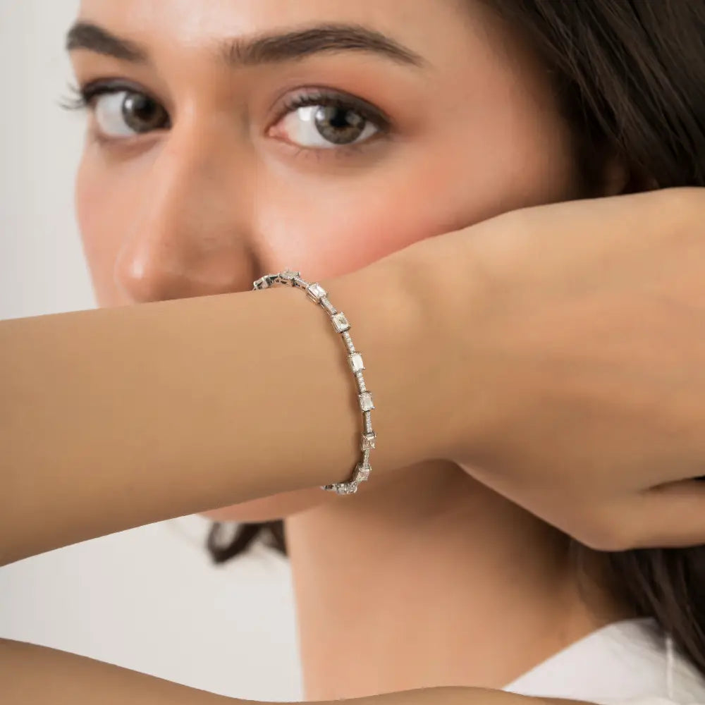 Customized Design Natural Diamond 14K Pure White Gold Handmade Tennis Bracelet Unisex