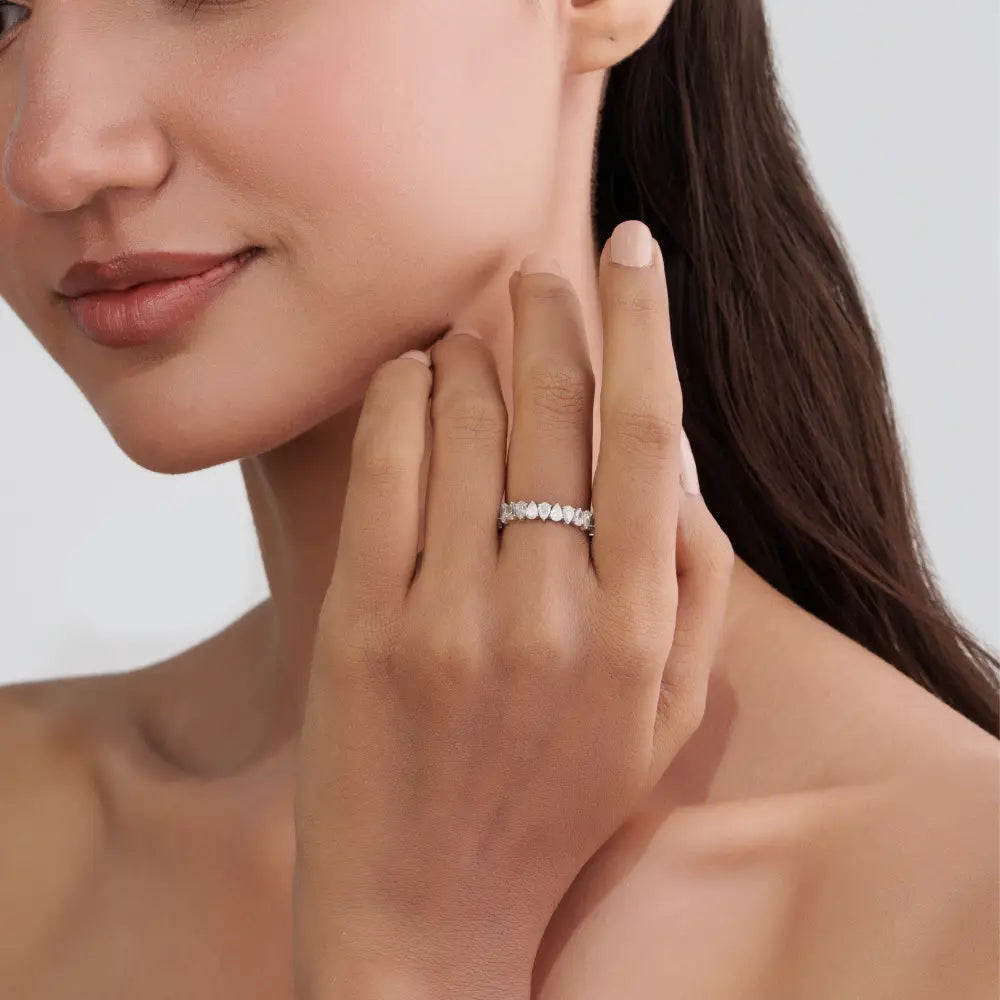 Solid K18 White Gold Natural Diamond Full Eternity Band Ring Custom Bridal Jewelry Supplier