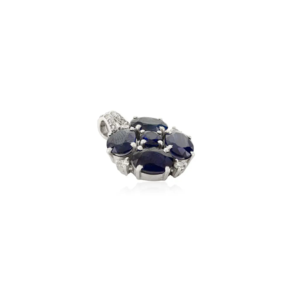 September Birthstone 14K White Gold Blue Sapphire & Diamond Gemstone Pendant Fine Jewelry