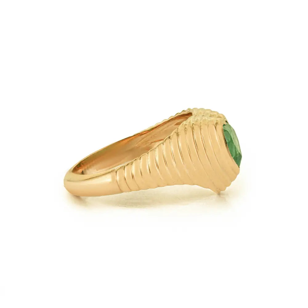 Gypsy Set Emerald K14 Yellow Gold Croissant Pinky Ring Precious Gemstone Bulk Jewelry