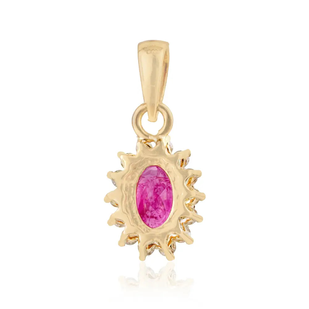 July Birthstone Real Ruby & Diamond 14K Yellow Gold Cluster Pendant Anniversary Gift