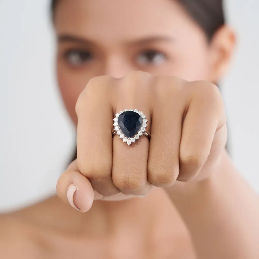 8.42ct. Blue Sapphire & Diamond Pear Shape Cluster Ring Bold Bridal Jewelry 18K Real White Gold