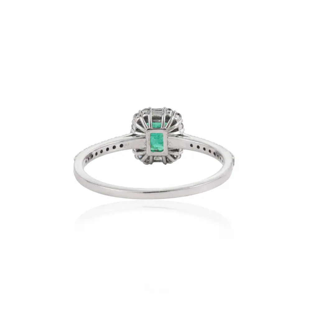 5x4mm Octagon Cut Emerald & Diamond Fine Engagement Stacking Ring 14K White Gold Jewelry
