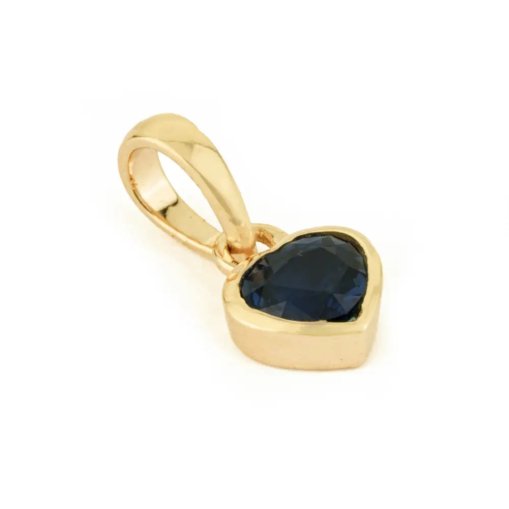 Delicate Blue Sapphire 14K Solid Yellow Gold Heart Shape Minimal Pendant Gift For Her Jewelry