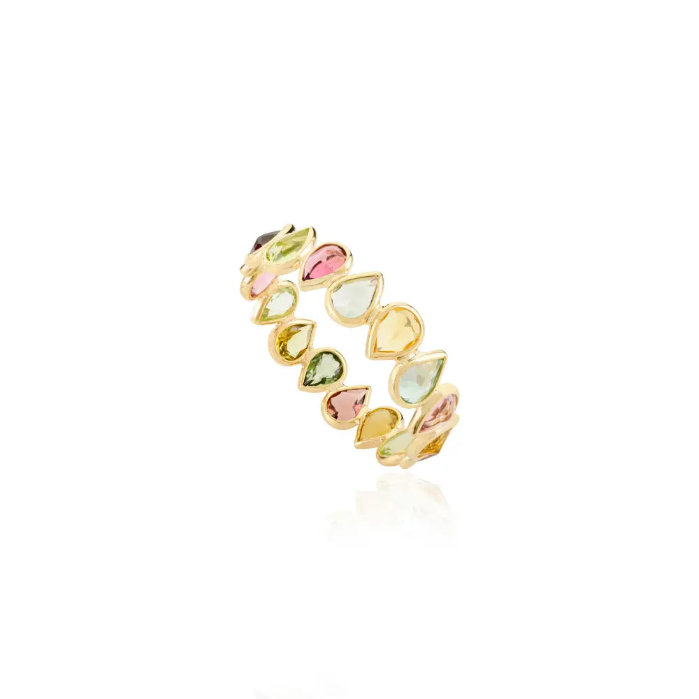 Best Selling Products Multi Tourmaline Pure K18 Yellow Gold Eternity Band Ring Fine Jewelry