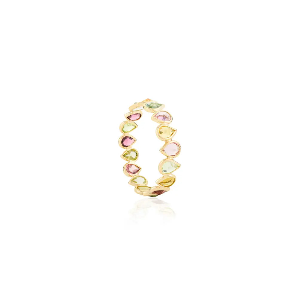 Best Selling Products Multi Tourmaline Pure K18 Yellow Gold Eternity Band Ring Fine Jewelry