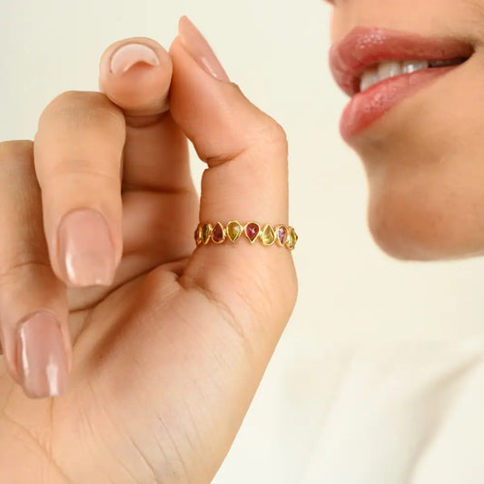 Best Selling Products Multi Tourmaline Pure K18 Yellow Gold Eternity Band Ring Fine Jewelry