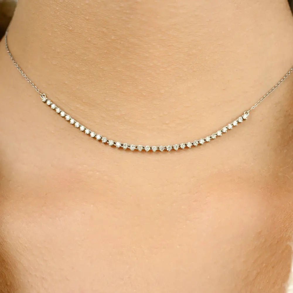 Round Brilliant Cut Natural Diamond Half Tennis Necklace For Women 18K White Gold