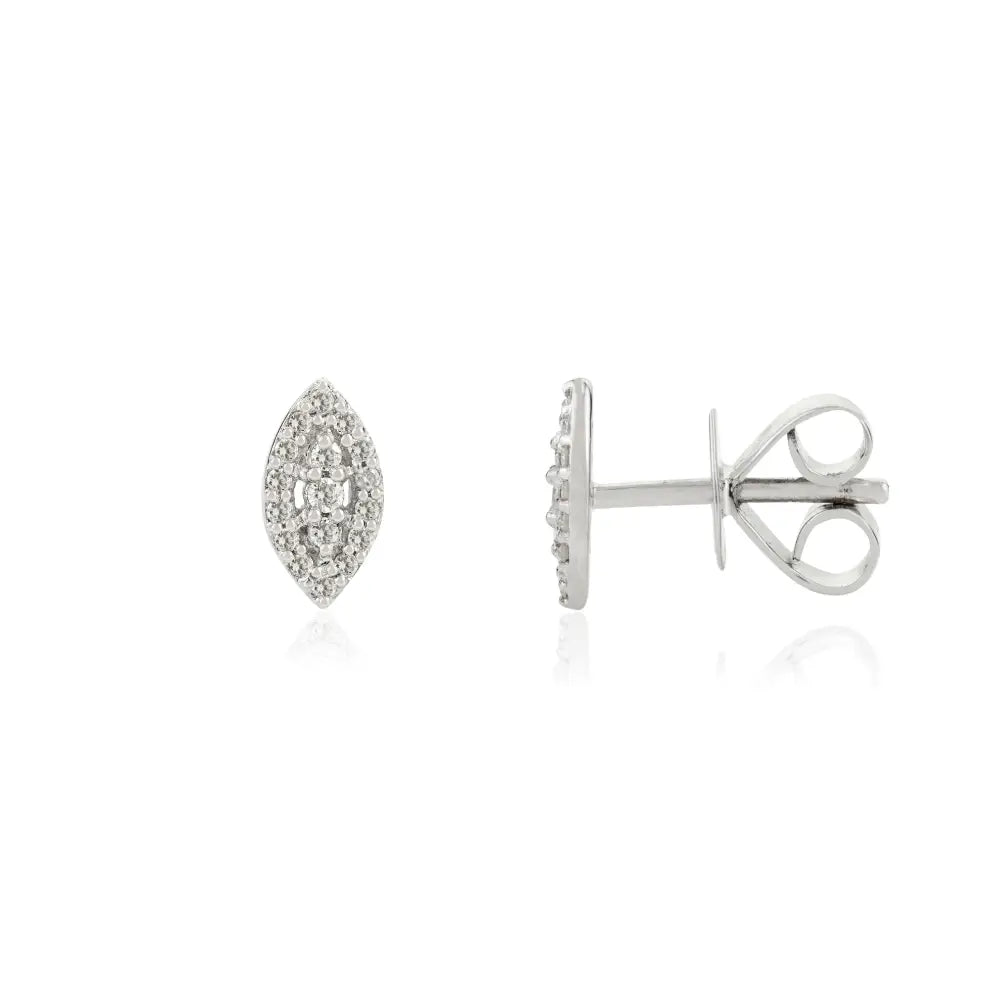 New Design 100% Natural Round Cut Diamond Marquise Shape Stud Earrings 14K White Gold