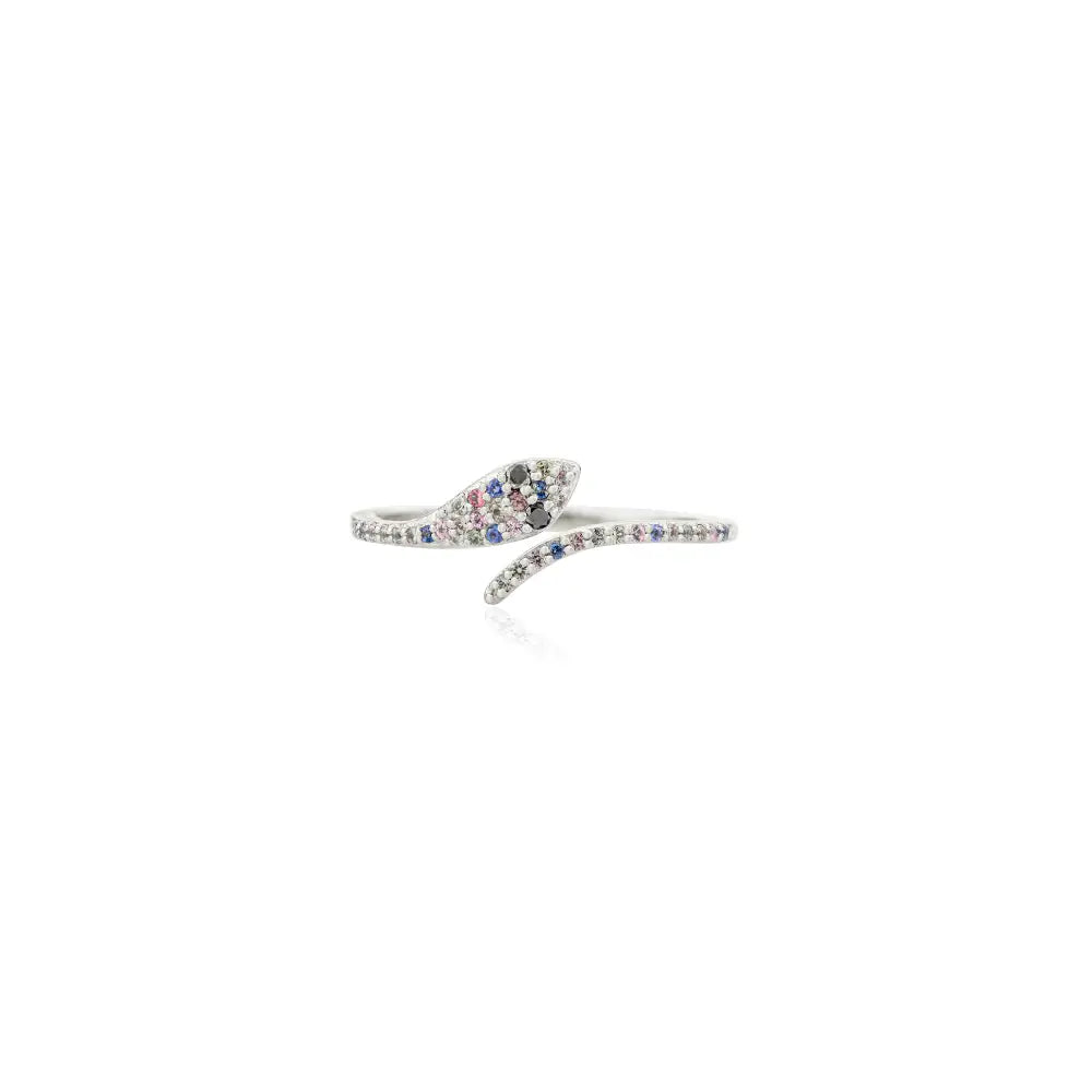 Natural Birthstone Multi Sapphire & Black Diamond Open Snake Stacking Ring Solid 18K Gold