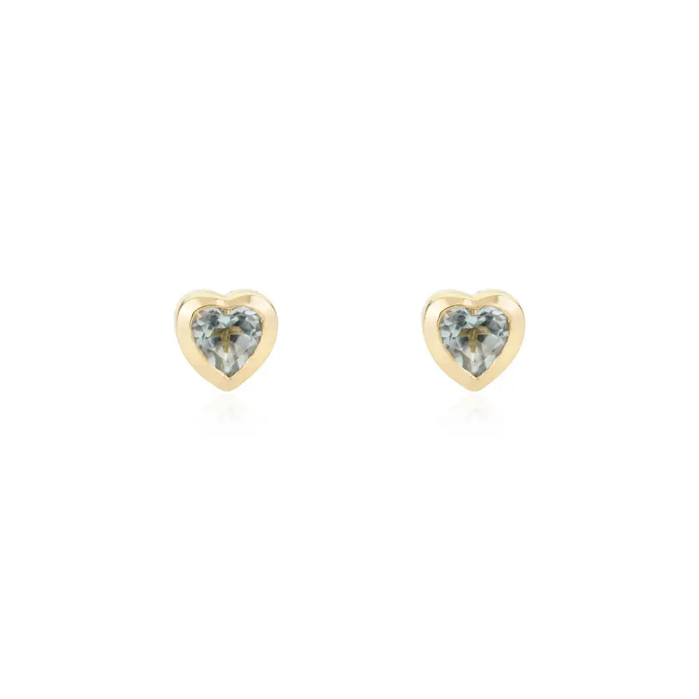 Bezel Setting Heart Shape Blue Topaz Minimal Stud Earrings Trending 14K Yellow Gold Jewelry