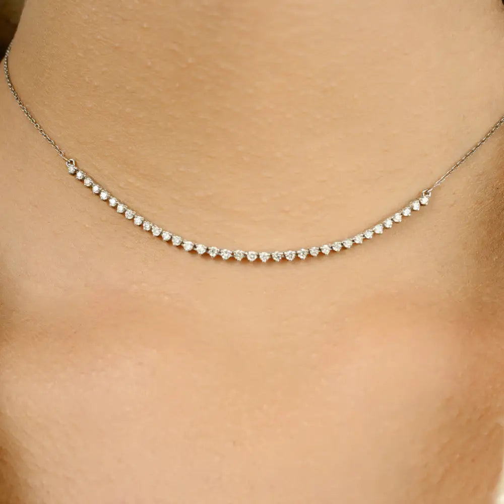 Round Brilliant Cut Natural Diamond Half Tennis Necklace For Women 18K White Gold
