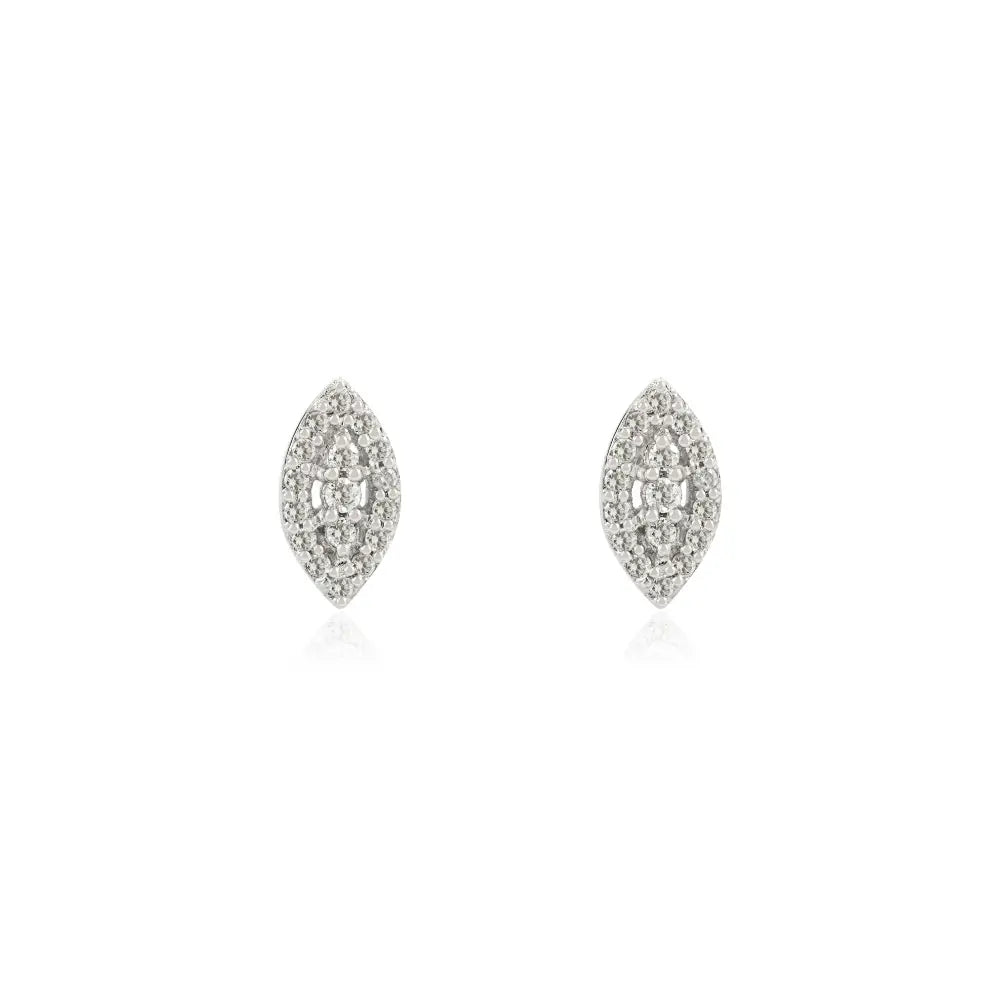 New Design 100% Natural Round Cut Diamond Marquise Shape Stud Earrings 14K White Gold