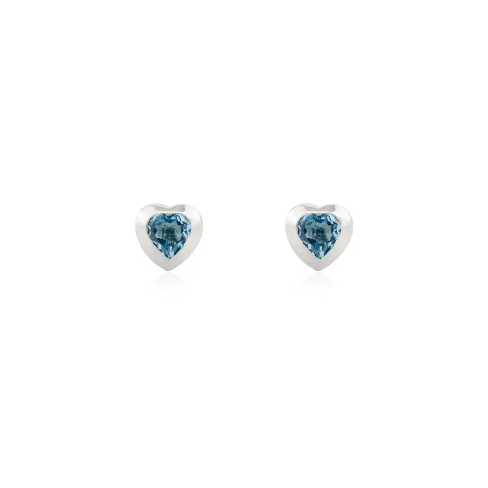 New Trending 100% Natural Blue Topaz Heart Shape Minimal Stud Earrings Solid K14 White Gold