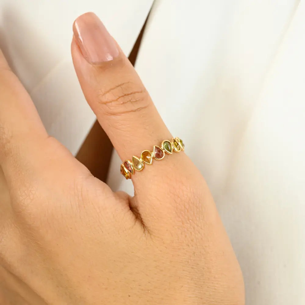 Best Selling Products Multi Tourmaline Pure K18 Yellow Gold Eternity Band Ring Fine Jewelry