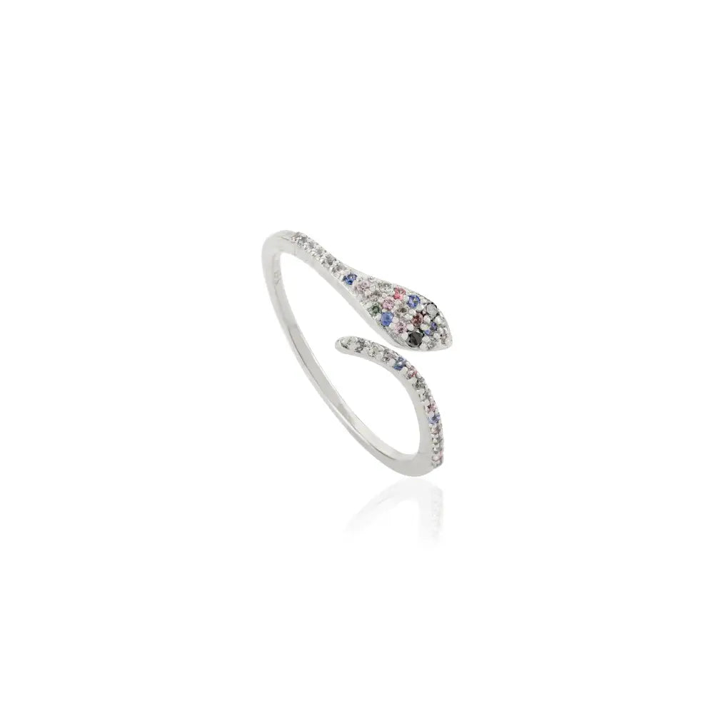 Natural Birthstone Multi Sapphire & Black Diamond Open Snake Stacking Ring Solid 18K Gold