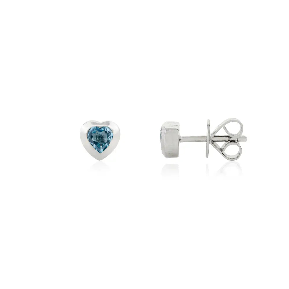 New Trending 100% Natural Blue Topaz Heart Shape Minimal Stud Earrings Solid K14 White Gold