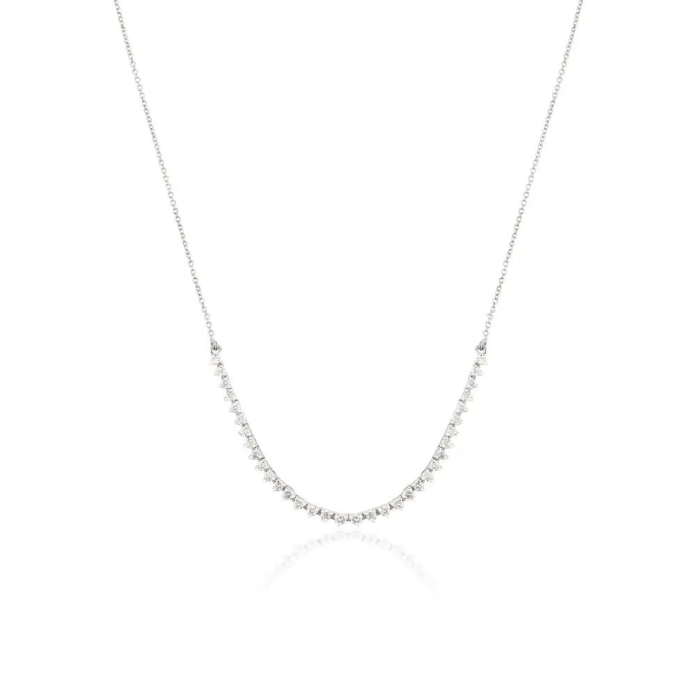 Round Brilliant Cut Natural Diamond Half Tennis Necklace For Women 18K White Gold
